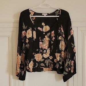 $5 SALE Patrons of Peace Floral Long Bell Sleeves Boho Crop Shirt Top Medium